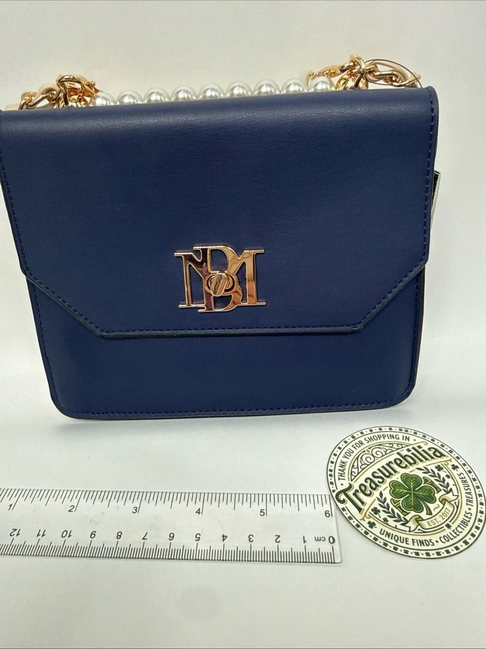 Badgley Mischka Home Navy/white Double Crossbody with Pearl/gold Handle - Picture 3 of 16